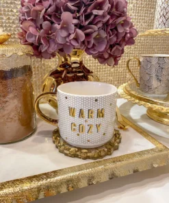 Inspire Me! Home Decor "Warm + Cozy" Gold & White Tile Mug