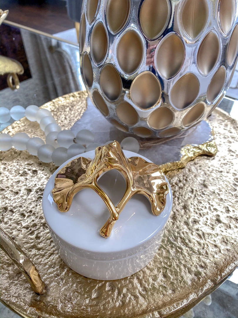 Inspire Me! Home Decor Gold Leaf And White Trinket Box