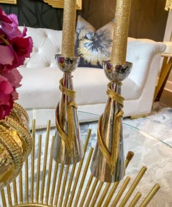 Inspire Me! Home Decor Set Of 2 Crumpled Leaf Candle Sticks