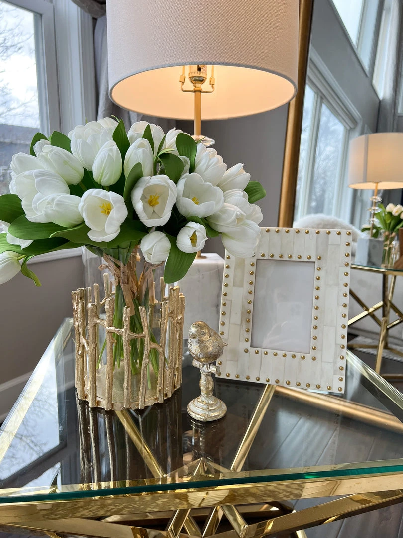 Inspire Me! Home Decor Glass Hurricane/Faux Floral Vase With Gold Twig Design (3 Sizes)