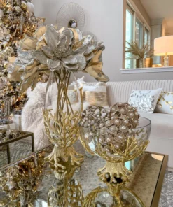 Inspire Me! Home Decor Large Glass Bowl On Gold Branch Base