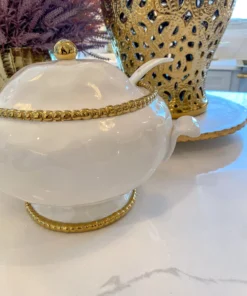 Inspire Me! Home Decor Gold And White Beaded Soup Tureen & Ladle