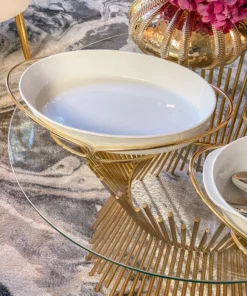 Inspire Me! Home Decor Oval Porcelain Serveware With Metal Base (2 Colors)
