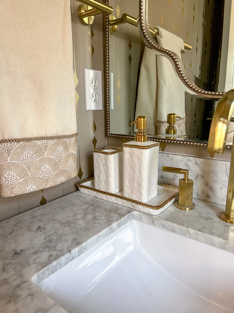 Inspire Me! Home Decor White & Gold Beaded Vanity Collection (3 Items) Each Sold Individually