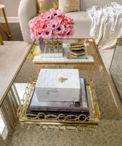 Inspire Me! Home Decor Gold Oval Trim Mirror Glass Tray