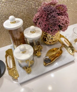 Inspire Me! Home Decor Marble Tray With Gold Lava Handles