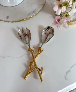 Inspire Me! Home Decor Gold Leaf Design 2-Tone Server Set