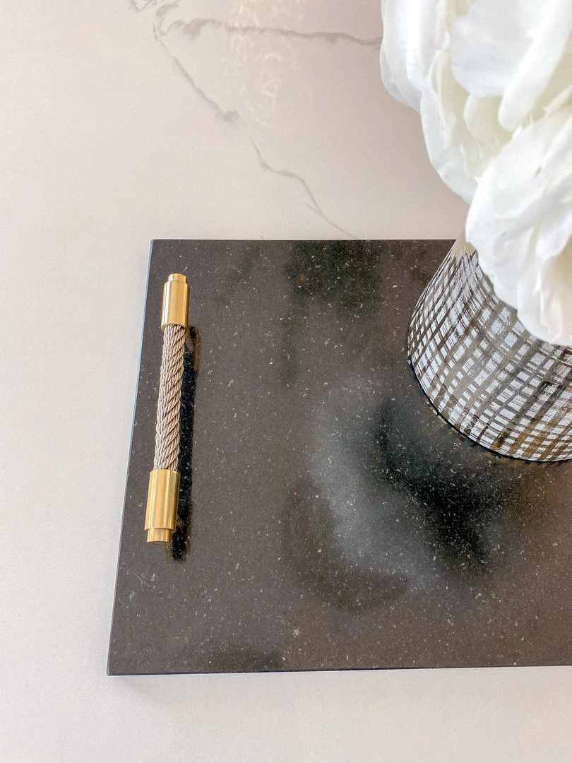 Inspire Me! Home Decor Black Marble Tray W/ Coil Handles And Knife