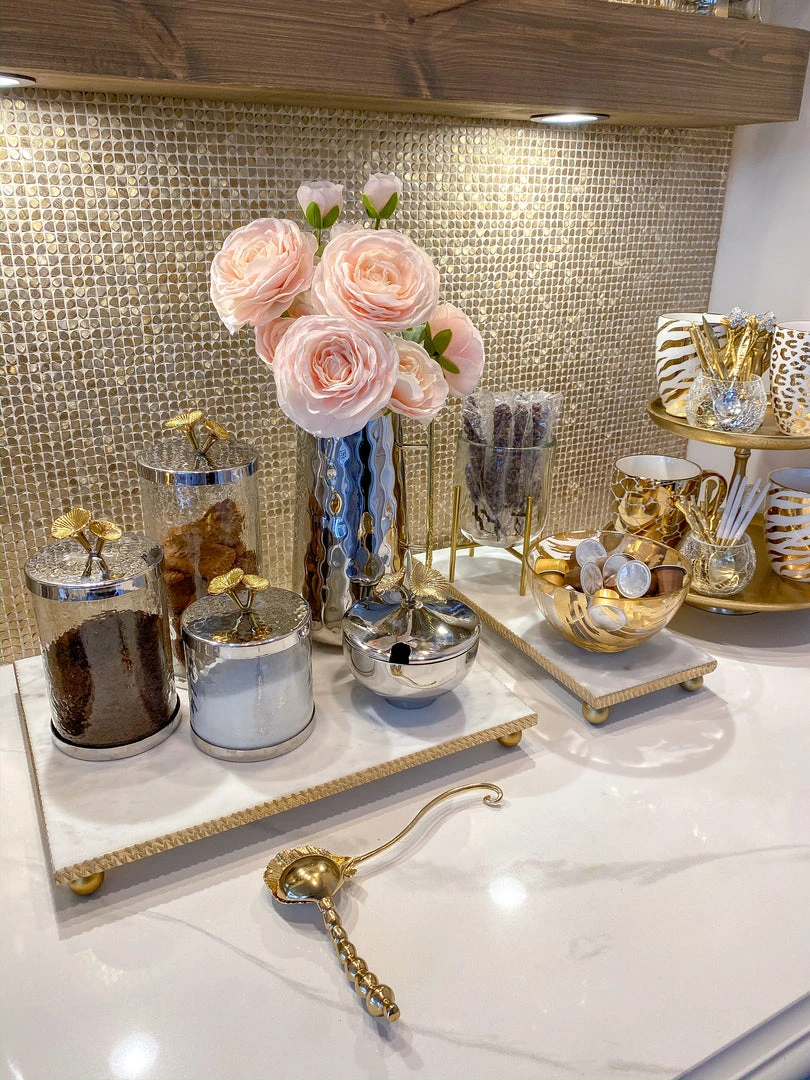 Inspire Me! Home Decor White Marble Tray W/ Gold Textured Edge (2 Size)