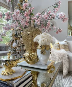 Inspire Me! Home Decor Gold Cascading Floral And White Vase