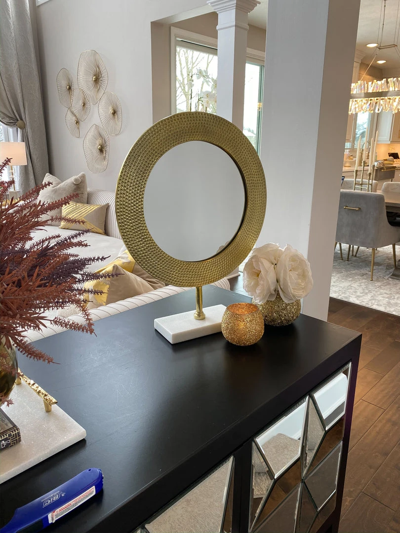 Inspire Me! Home Decor Gold Hammered Texture Tabletop Mirror W/ Marble Base