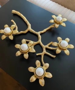 Inspire Me! Home Decor Gold Flower Branch 5 Tealight Candle Holder