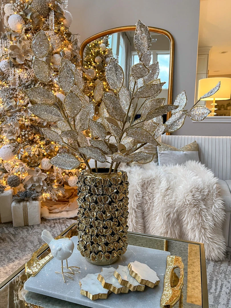 Inspire Me! Home Decor Crystal Glitter And Beaded Edge Leaf Spray