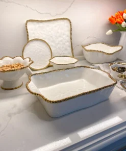 Inspire Me! Home Decor Gold And White Beaded Square Platter