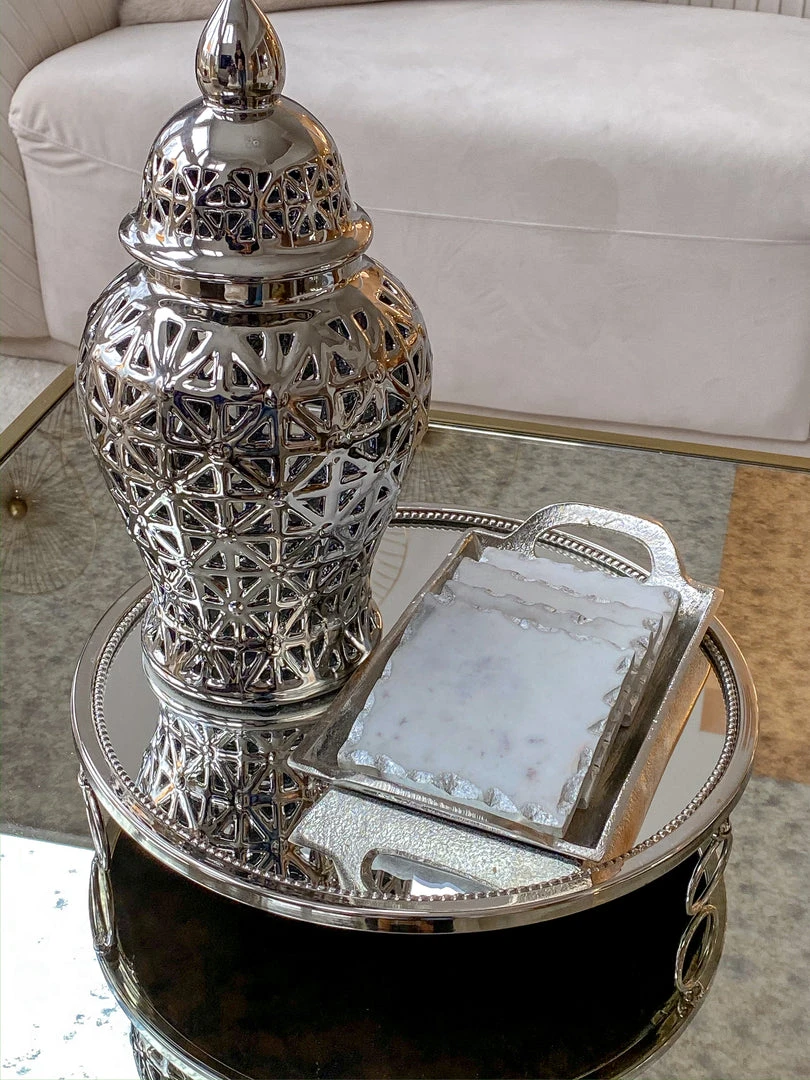 Inspire Me! Home Decor Marble Coasters W/ Silver Trim And Tray Set