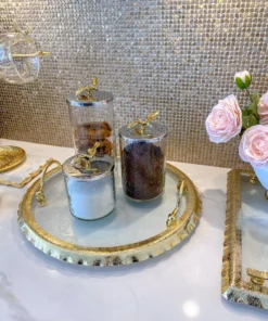 Inspire Me! Home Decor Large Round Glass Tray With Gold Handles And Ruffled Edge