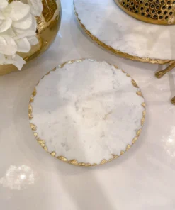 Inspire Me! Home Decor Marble Trivet With Textured Gold Edge