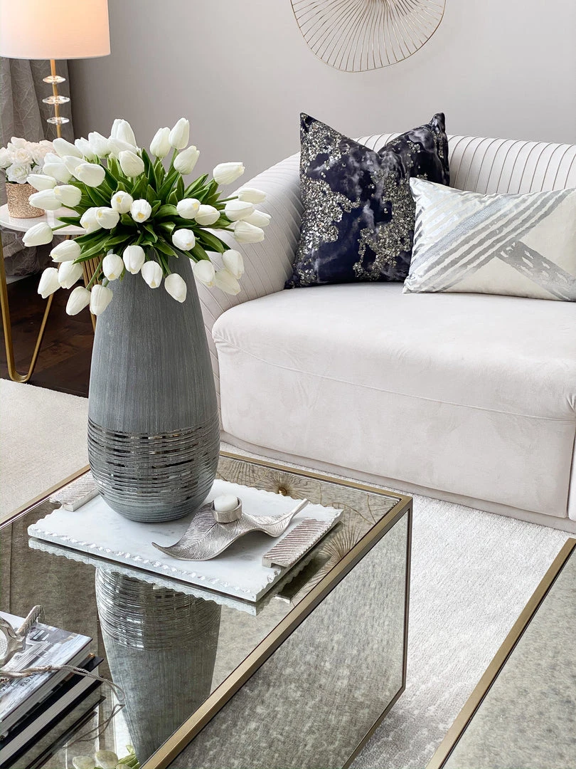 Inspire Me! Home Decor Marble Tray W/ Silver Edge And Textured Handles