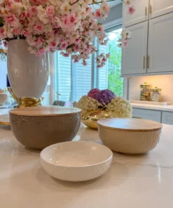 Inspire Me! Home Decor Set Of 3 Ceramic Bowls With 2 Wood Lids