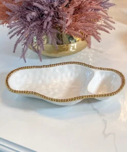 Inspire Me! Home Decor Gold And White Beaded Sectioned Serving Dish