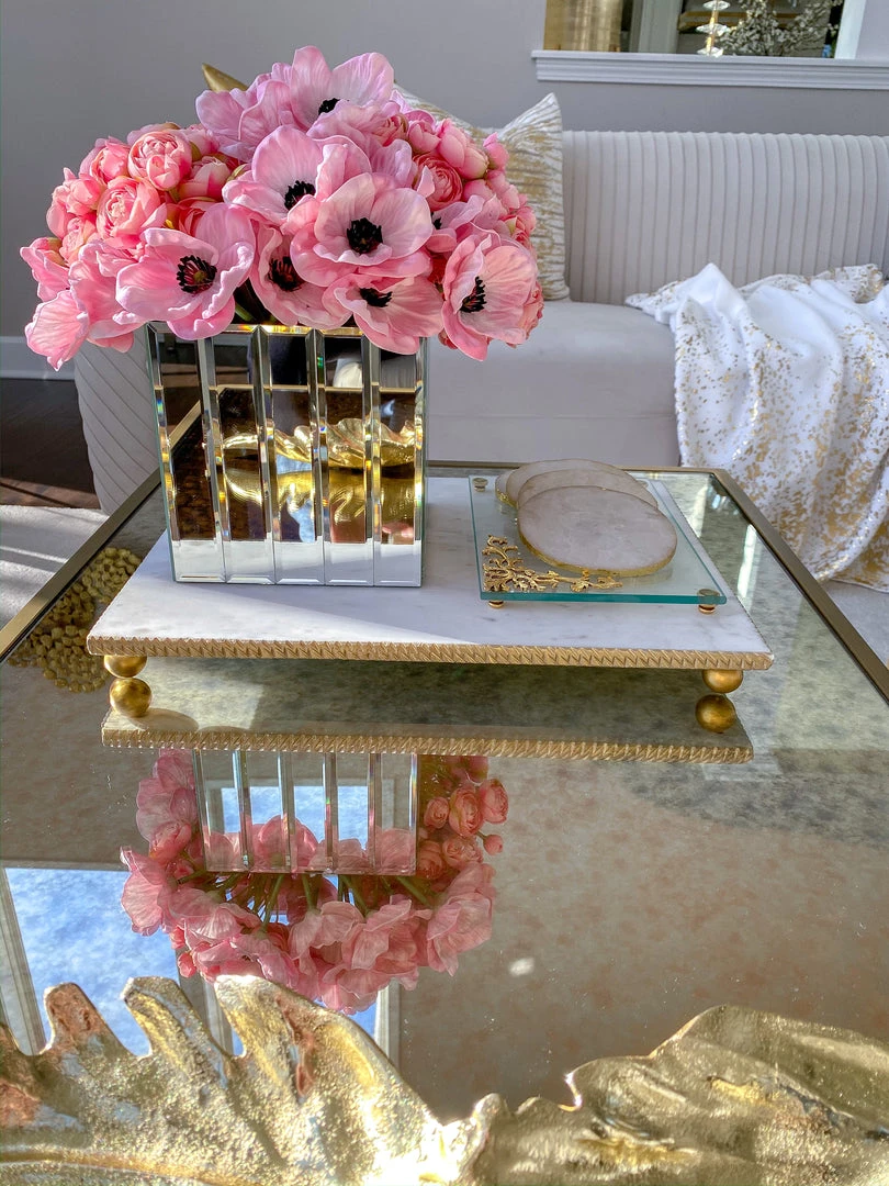 Inspire Me! Home Decor White Marble Tray W/ Gold Textured Edge (2 Size)