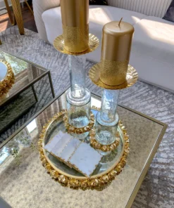 Inspire Me! Home Decor Round Glass Tray With Gold Floral Edge