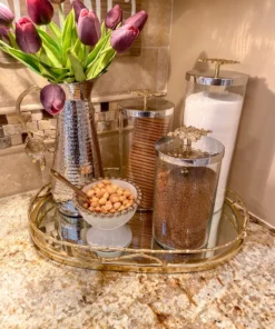 Inspire Me! Home Decor Gold Oval Mirrored Leaf Tray