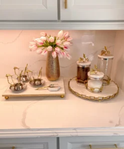 Inspire Me! Home Decor Marble And Gold Metal Leaf Branch Canisters- With Metal Rim (3 Sizes)