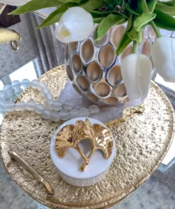 Inspire Me! Home Decor Gold Leaf And White Trinket Box