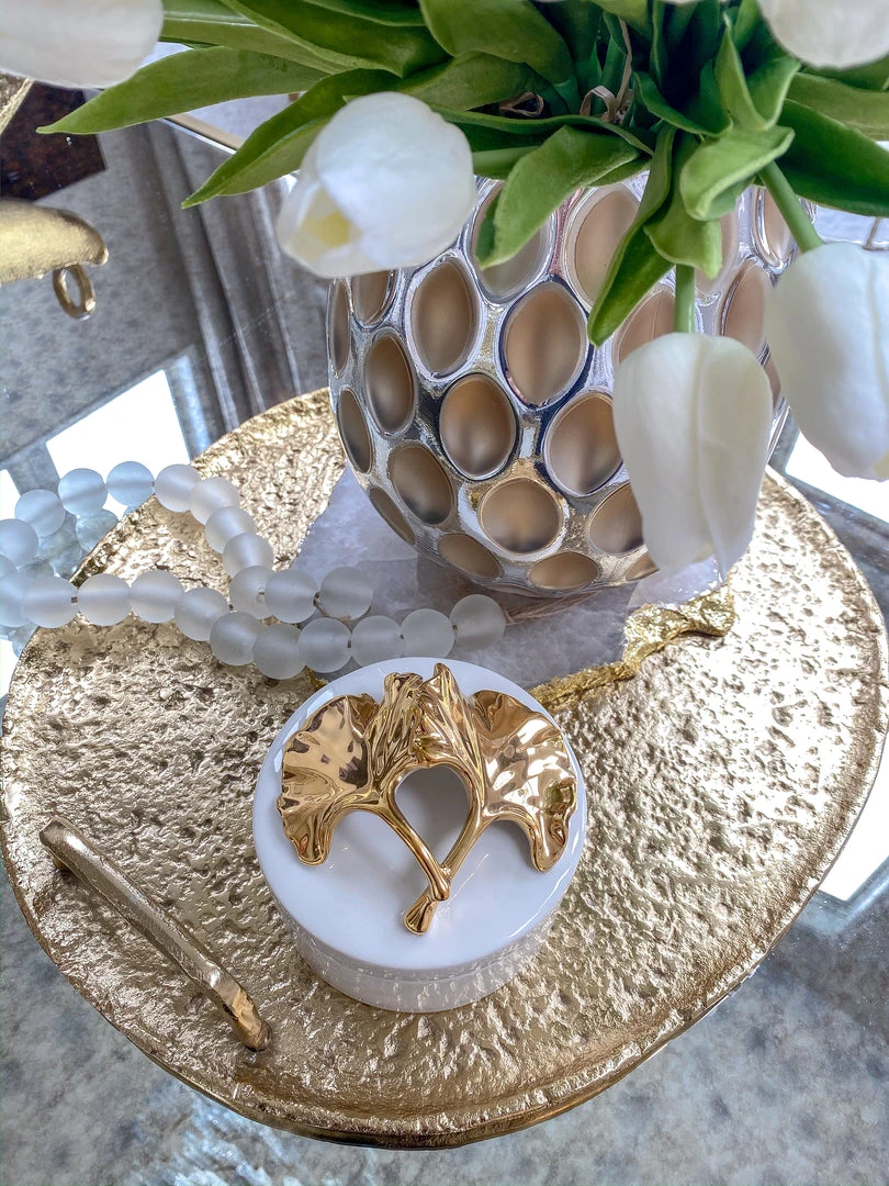 Inspire Me! Home Decor Gold Leaf And White Trinket Box