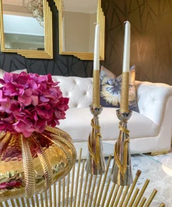 Inspire Me! Home Decor Set Of 2 Crumpled Leaf Candle Sticks