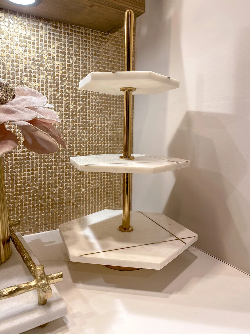 Inspire Me! Home Decor Three Tiered Marble Stand With Gold Inlay
