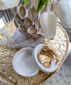 Inspire Me! Home Decor Gold Leaf And White Trinket Box