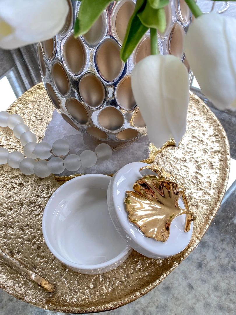 Inspire Me! Home Decor Gold Leaf And White Trinket Box