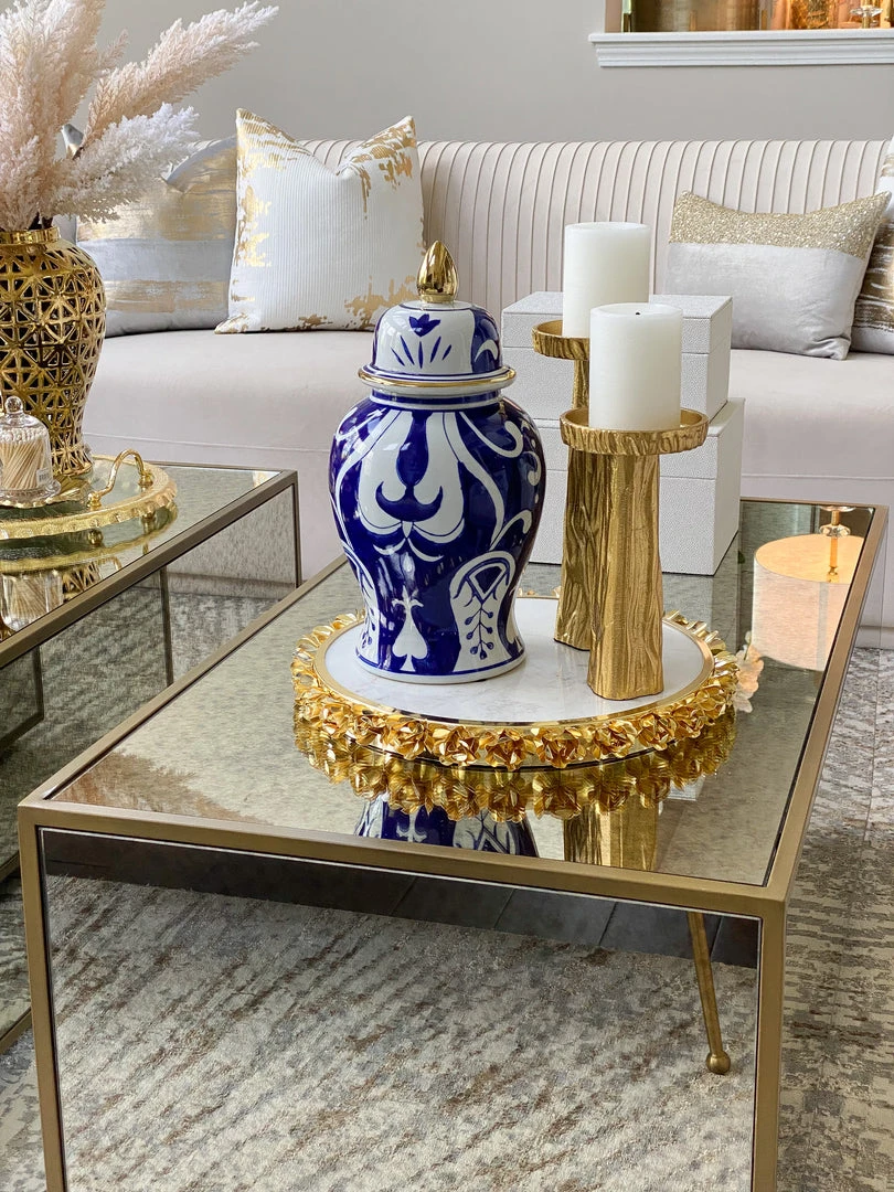 Inspire Me! Home Decor Blue And White Ceramic Ginger Jar With Gold Details