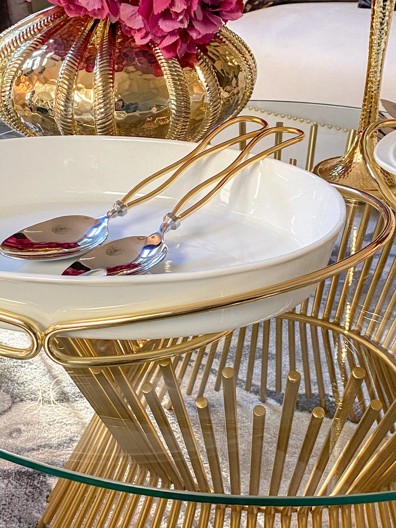 Inspire Me! Home Decor Oval Porcelain Serveware With Metal Base (2 Colors)