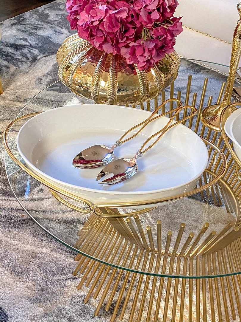 Inspire Me! Home Decor Oval Porcelain Serveware With Metal Base (2 Colors)