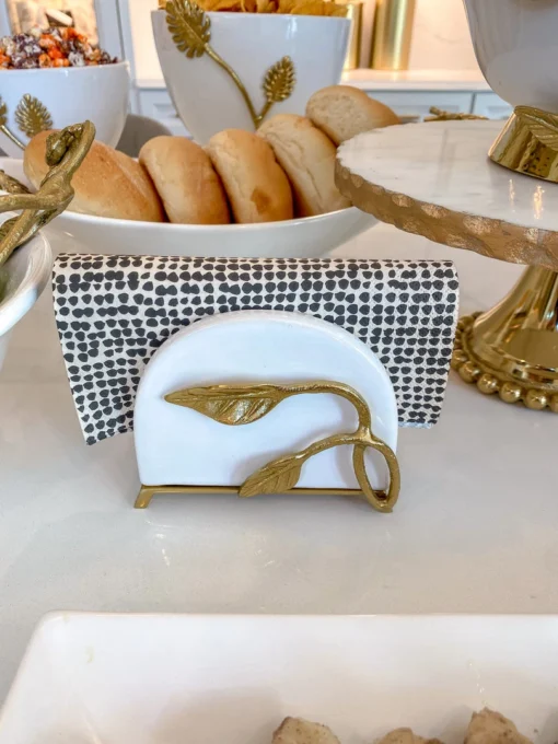 Inspire Me! Home Decor White Ceramic Napkin Holder With Gold Leaf