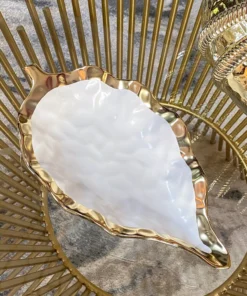 Inspire Me! Home Decor Porcelain Leaf Bowl With Gold Edge