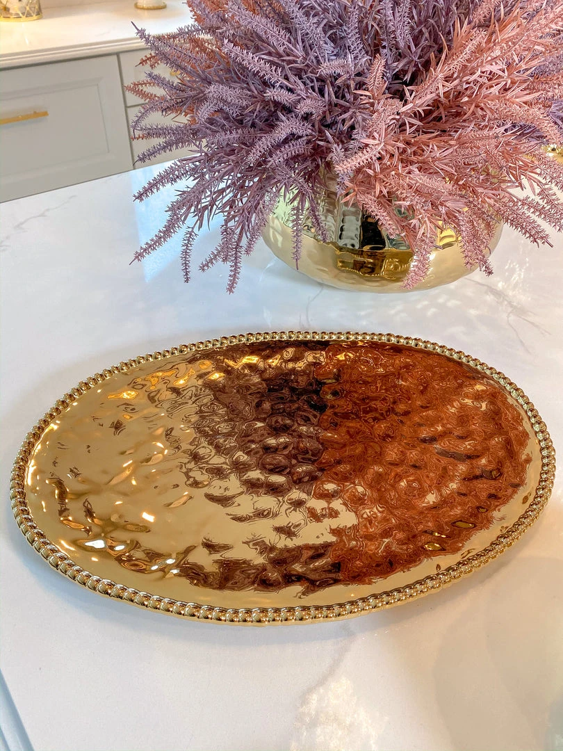 Inspire Me! Home Decor Gold Oval Beaded Platter
