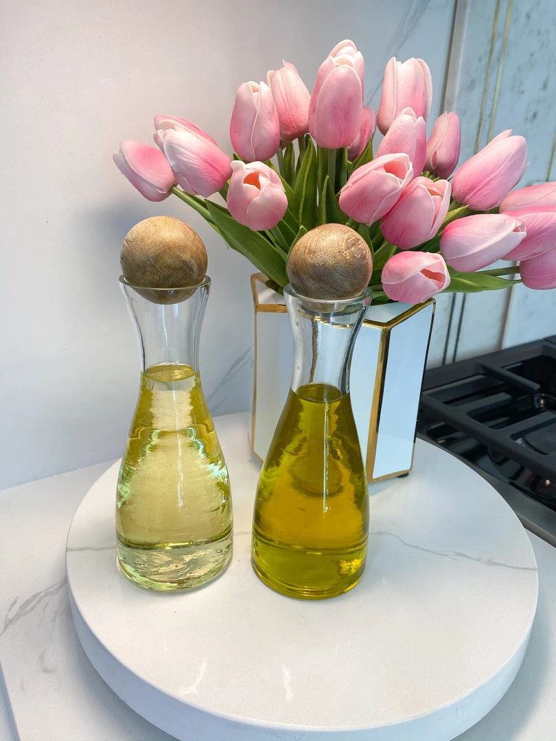 Inspire Me! Home Decor Glass Oil And Vinegar Dispensers With Wooden Stoppers (Set Of 2) KITCHEN
