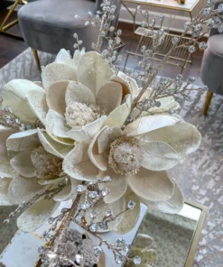 Inspire Me! Home Decor Floral Stems Large White Beaded Magnolia Stem