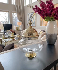 Inspire Me! Home Decor Oversized Round Apothecary Jar W/ Gold Hammered Lid