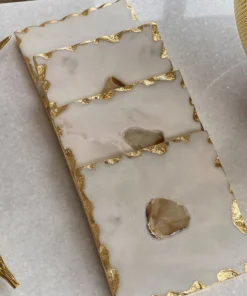 Inspire Me! Home Decor Marble Gold Edge Coaster Set With Agate Center