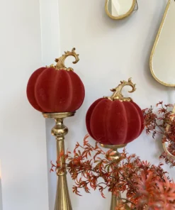 Inspire Me! Home Decor Burnt Orange Velvet Decorative Pumpkin With Gold Stem
