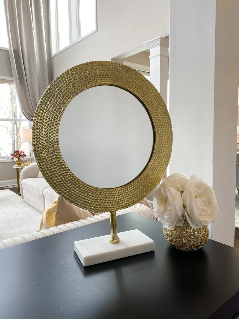 Inspire Me! Home Decor Gold Hammered Texture Tabletop Mirror W/ Marble Base