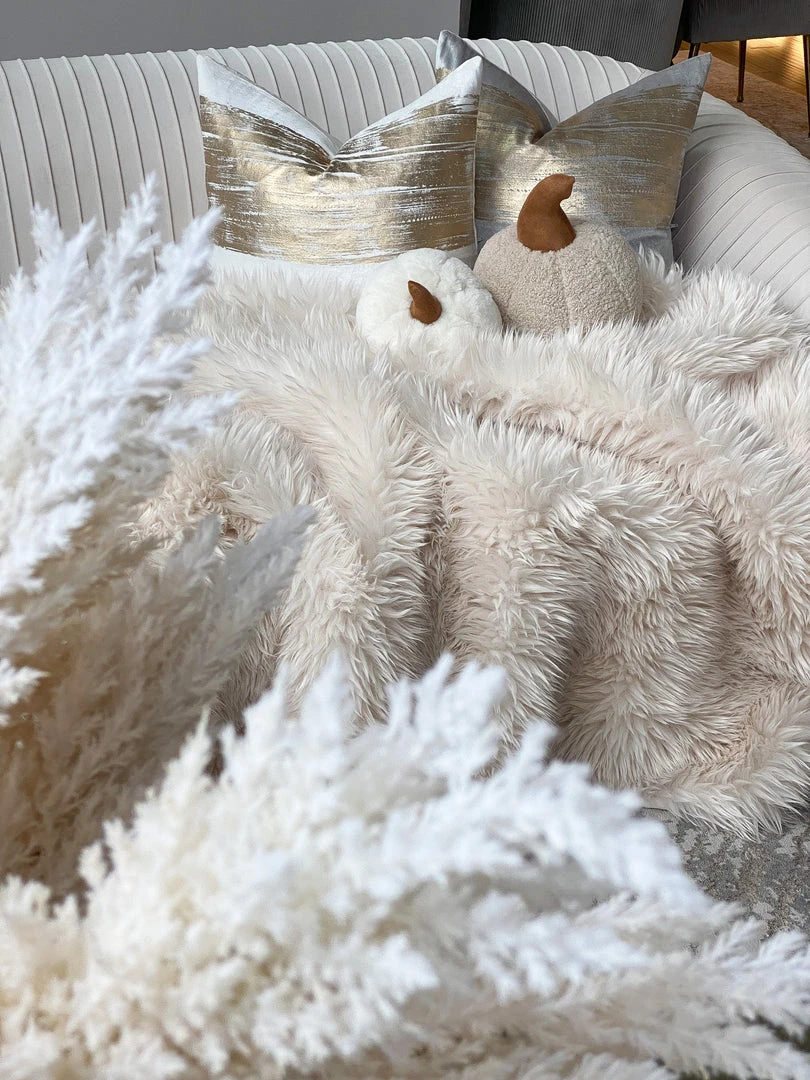 Inspire Me! Home Decor Beige Sherpa Pumpkin Pillow PILLOWS, RUGS, & THROWS