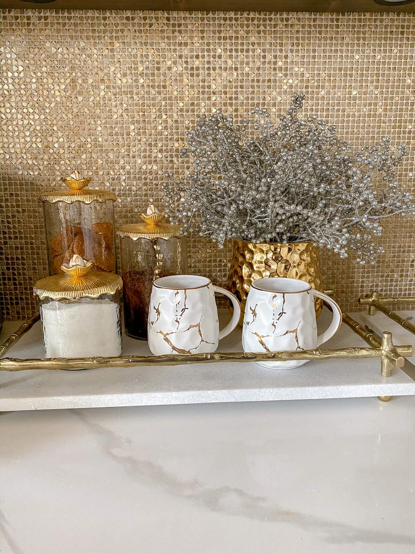 Inspire Me! Home Decor Metallic Gold Marble Print Mug With Hammered Texture