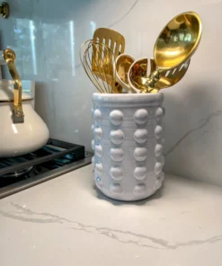 Inspire Me! Home Decor White Beaded Utensil Crock