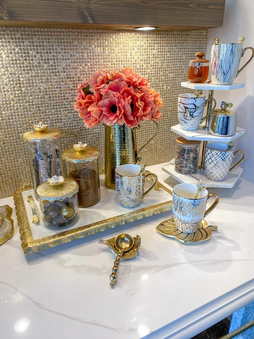 Inspire Me! Home Decor Three Tiered Marble Stand With Gold Inlay